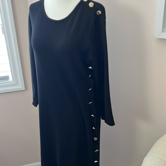 CALVIN Klein l NWT Black Dress with Gold Button Detail - Picture 2 of 5